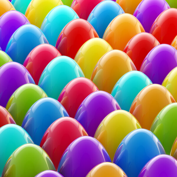 Easter day background made of glossy eggs