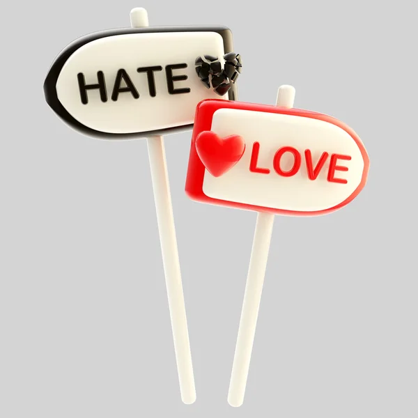 Miłość i nienawiść drogowskaz znaki na białym tle — Zdjęcie stockowe