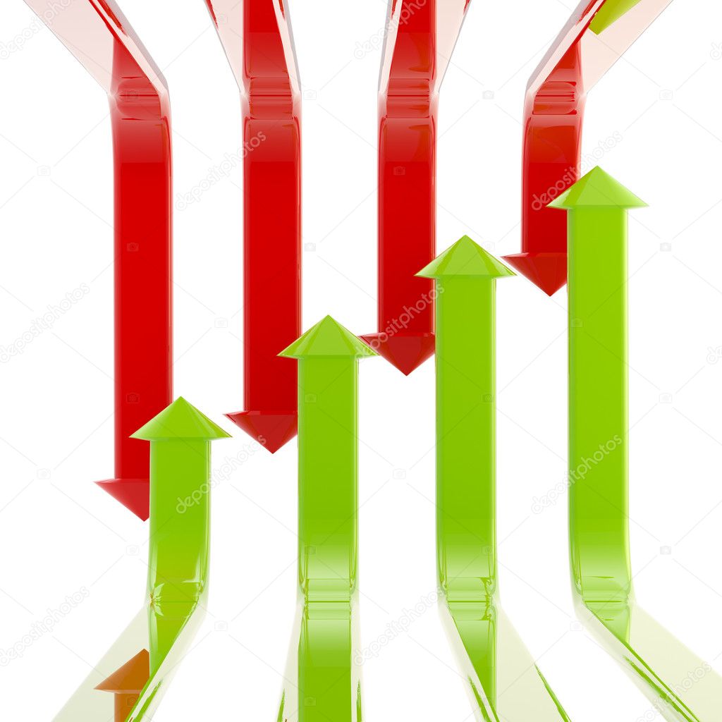 Glossy set of green and red arrows isolated