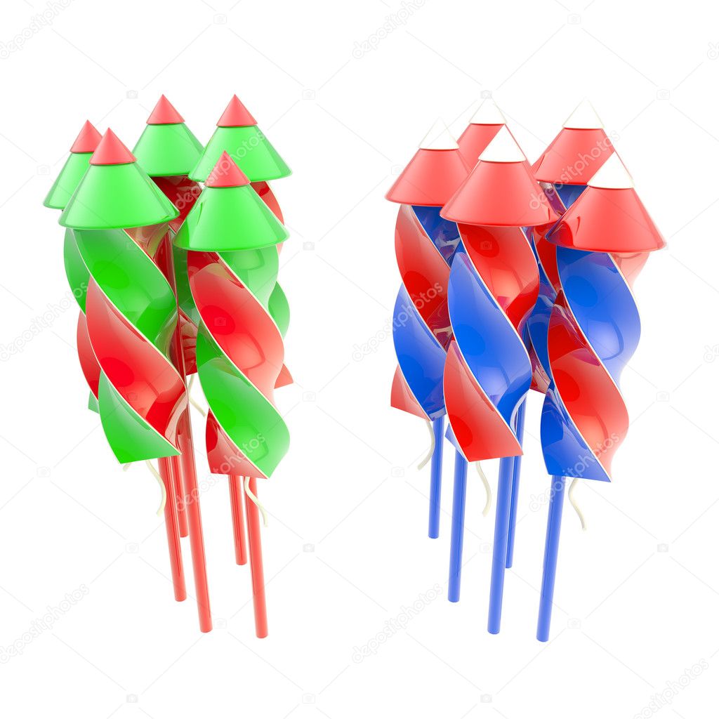 Two bunches of firework rocket isolated