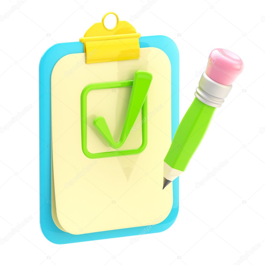 Accepted: clipboard and pencil with a yes sign