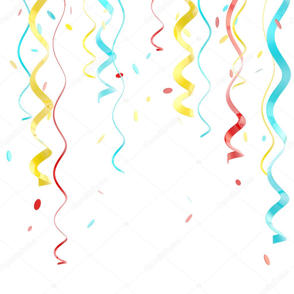 Ribbons and confetti background isolated