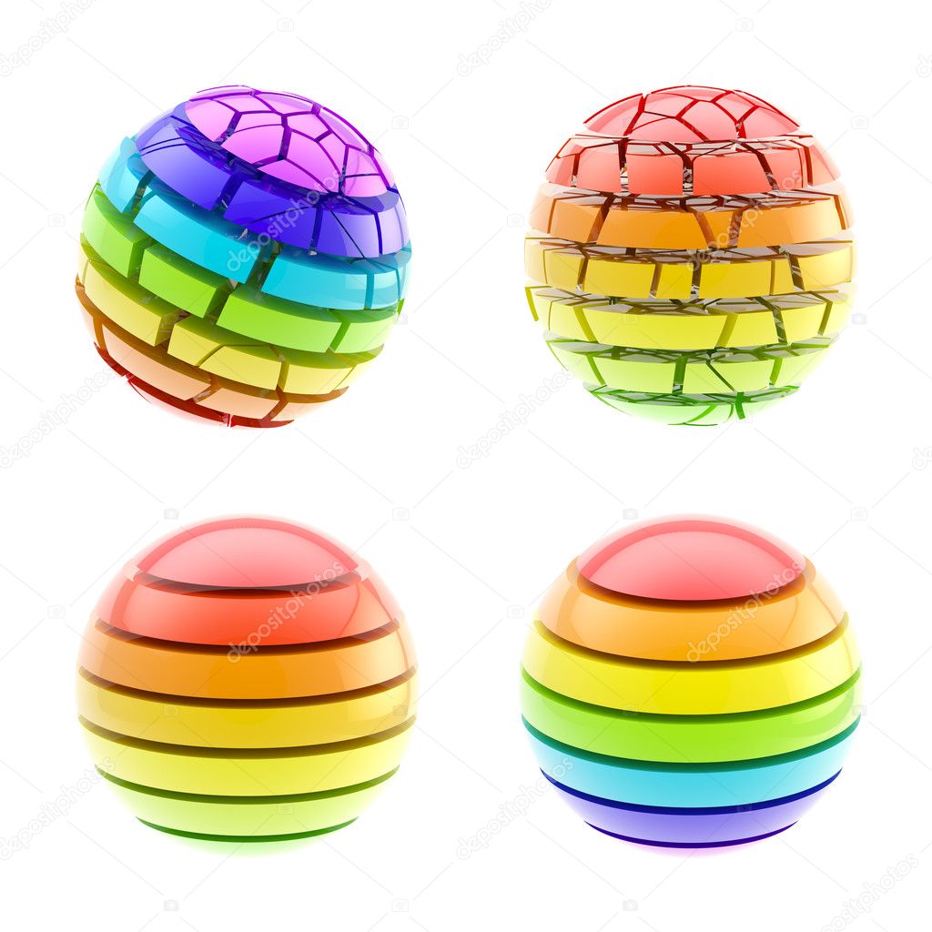 Set of four colorful segmented spheres isolated