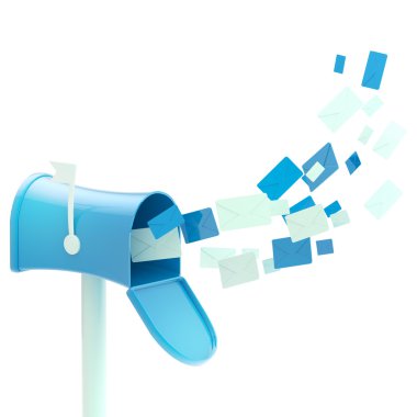 Mailbox with a flock of letters flying inside clipart