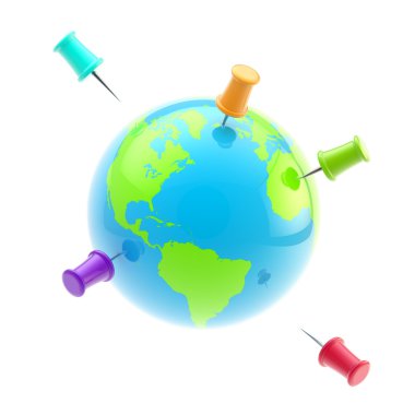 Icon-like globe of Earth covered with pins clipart