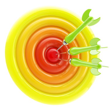 Aim and bull's-eye: darts thrown to exact center clipart