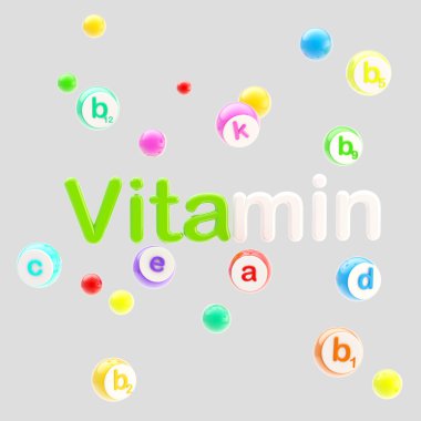 hap ve tabletler ile çevrili vitaminleri kelime