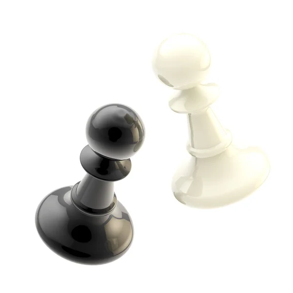 Collision of two black and white pawns — Stock Photo, Image