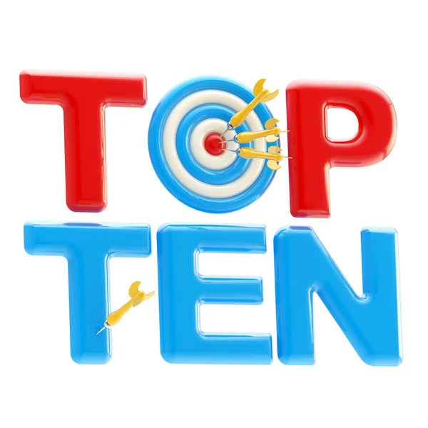 Top-Ten-Schild mit Dartscheibe als "o"" — Stockfoto
