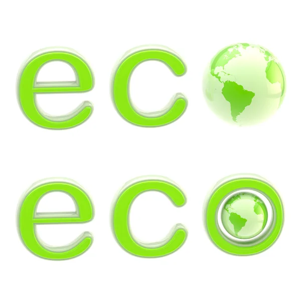 Ekologie eco znak znak s planetou, izolované — Stock fotografie