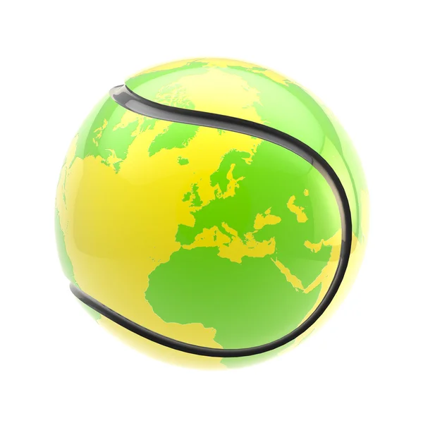 Изолированный теннисный мяч как сфера планеты Земля — стоковое фото