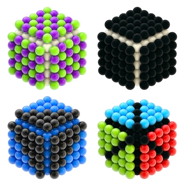 Cubos abstratos construídos de esferas brilhantes isoladas — Fotografia de Stock
