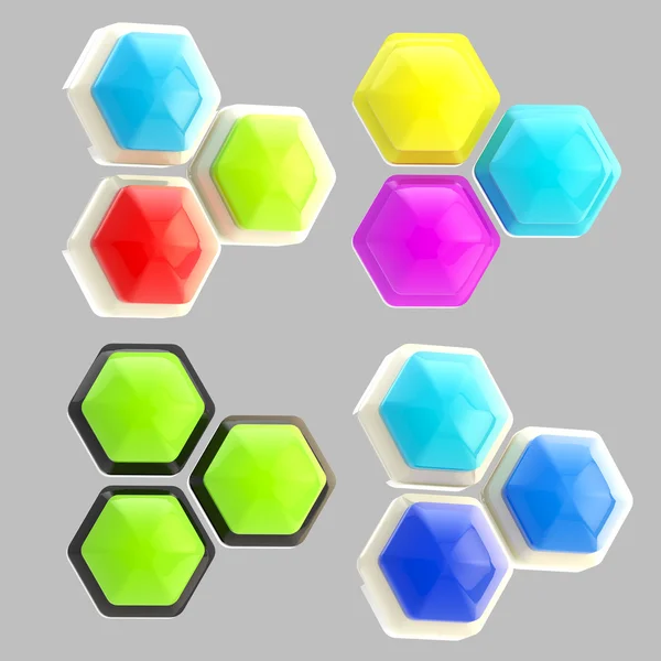 Conjunto de cuatro emblemas abstractos hechos de hexágonos — Foto de Stock