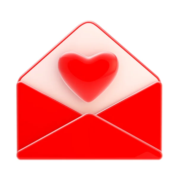 Эмблема любовного письма как красный конверт с сердцем — стоковое фото