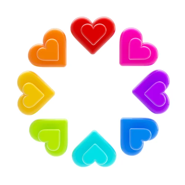 Circle made of rainbow coloured hearts isolated — Stock Photo, Image