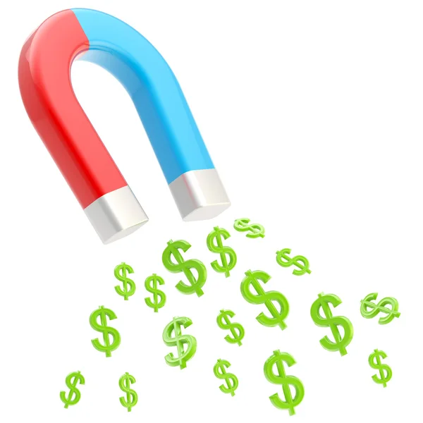 Symbolic horseshoe magnet attracting dollar signs — Stock Photo, Image