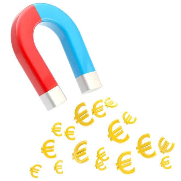 Символический магнит подковы, притягивающий знаки евро — стоковое фото