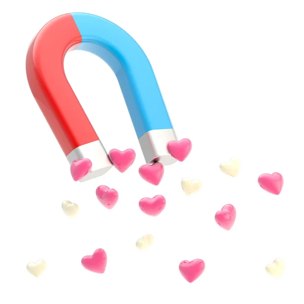 Symbolic horseshoe magnet attracting love hearts — Stock Photo, Image