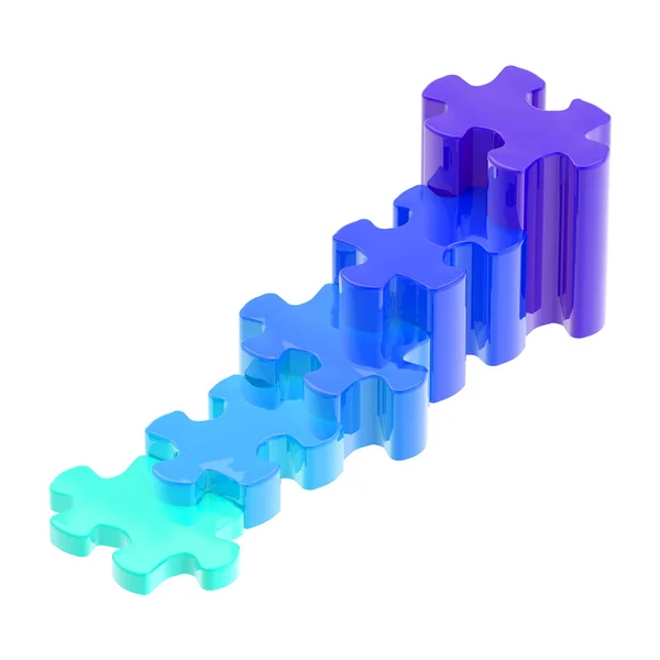 Pièces de puzzle bleu ensemble comme un escalier isolé — Photo
