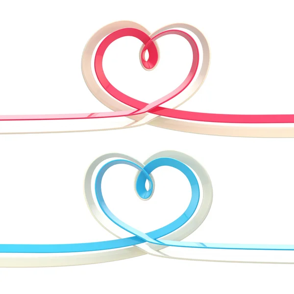 Two abstract heart symbol made of ribbon isolated — Stock Photo, Image