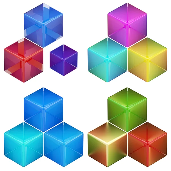 4 つのカラフルな抽象的なキューブ組成のセット — ストック写真