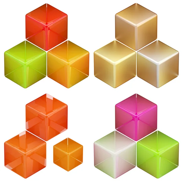 Conjunto de cuatro coloridas composiciones de cubo abstracto — Foto de Stock