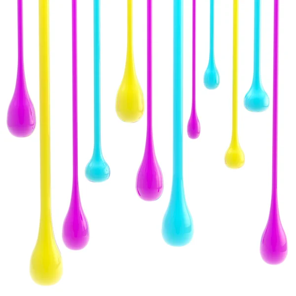 Cmyk glossy paint drop blobs isolated — Stock Photo, Image