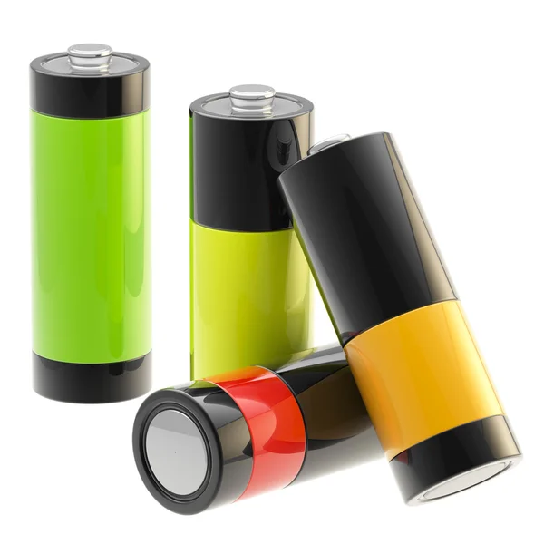 Conjunto de quatro baterias brilhantes carregando isolado — Fotografia de Stock