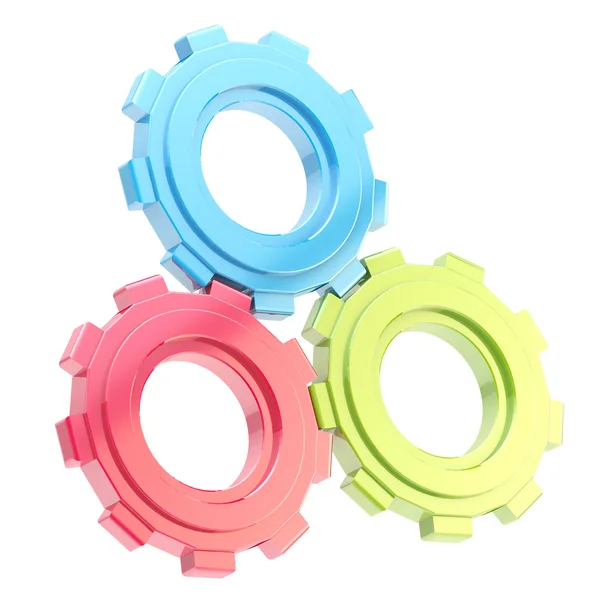 Набор из трех связанных зубчатых колес изолирован — стоковое фото