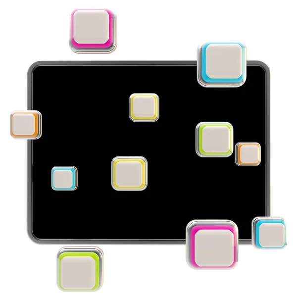 Application icons surround pad flat srceen — Stock Photo, Image
