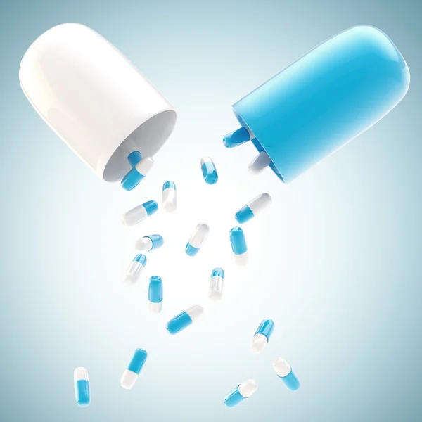 Medicinska piller faller från en annan piller bakgrund — Stockfoto