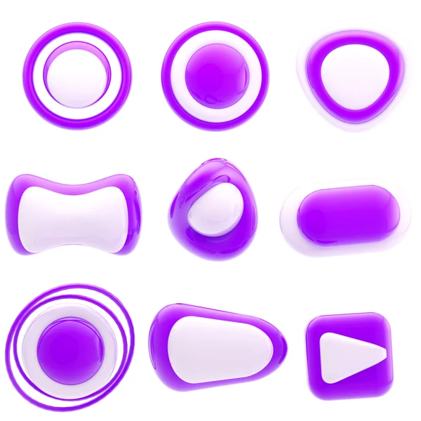 Zestaw dziewięciu przycisków błyszczący fioletowy — Zdjęcie stockowe