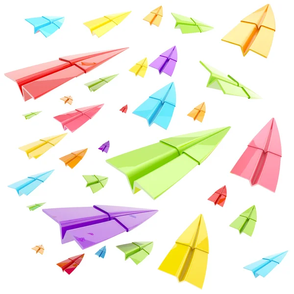 Izole renkli parlak kağıt uçaklar — Stok fotoğraf