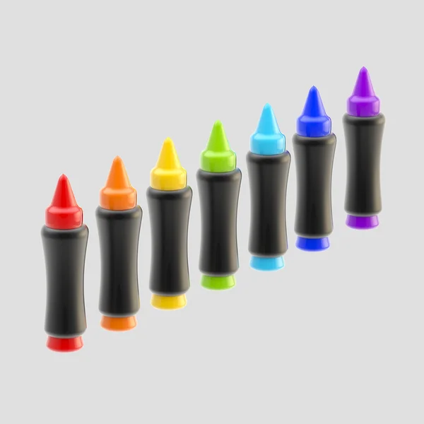 Set of seven rainbow colored wax crayons isolated — Stock Photo, Image