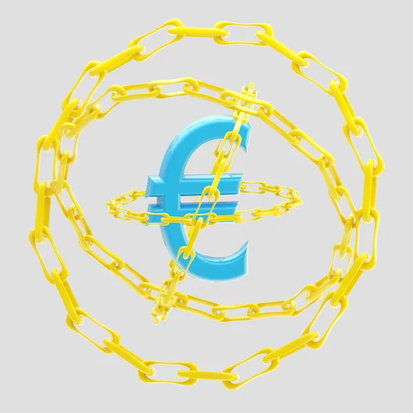 Eurosymbool omringd door gouden kettingen geïsoleerd — Stockfoto