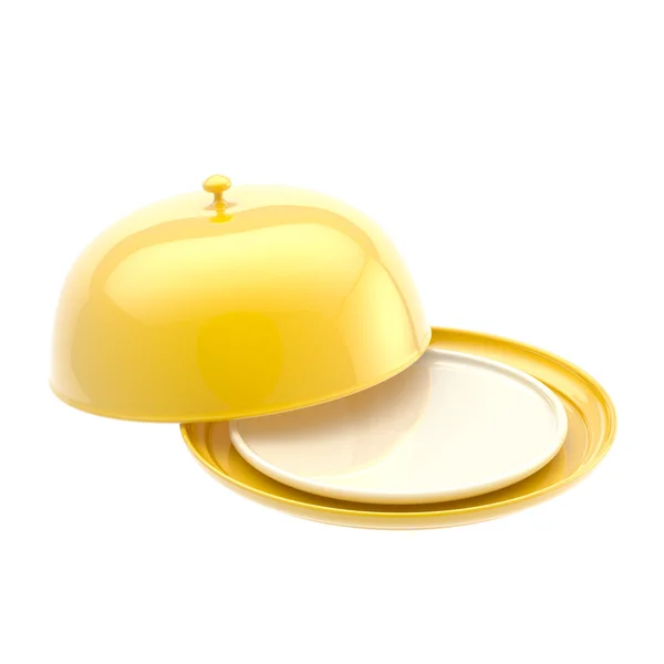 Salver dorato con un piatto e coperchio isolato — Foto Stock