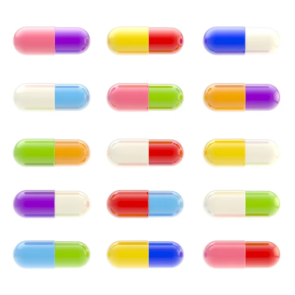 Pictogram-achtige reeks van pillen geïsoleerd op wit — Stockfoto