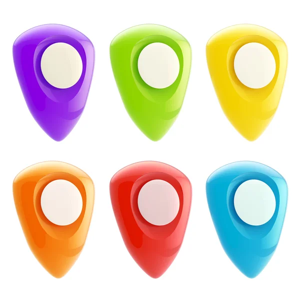 Set of bright glossy geo-tagging plastic icons — Stock Photo, Image