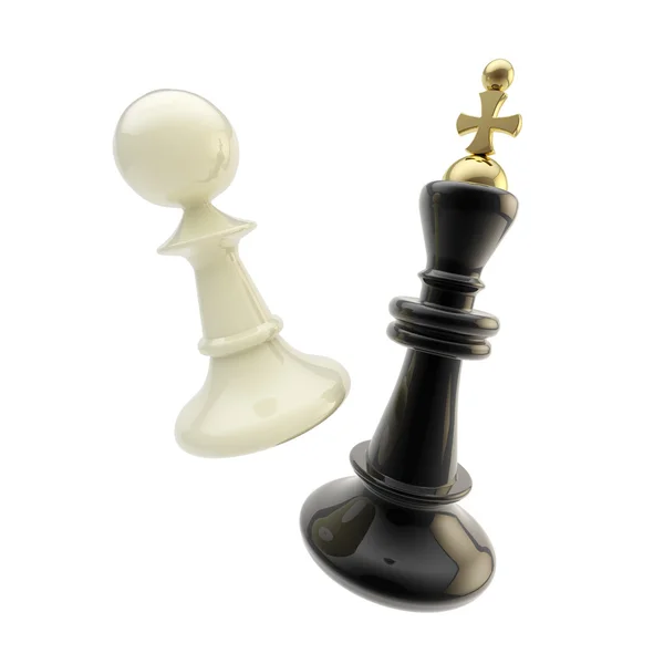 Contest and competition: pawn and king duel — Stock Photo, Image
