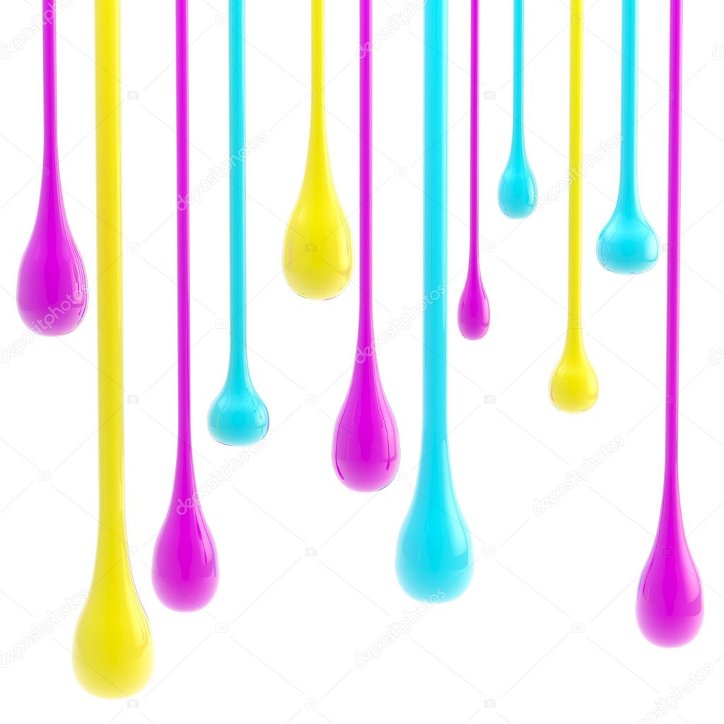 Cmyk glossy paint drop blobs isolated