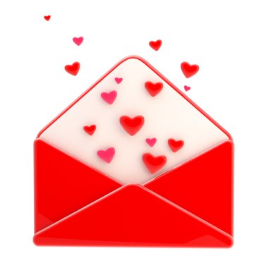 Love letter emblem as red envelope with hearts clipart