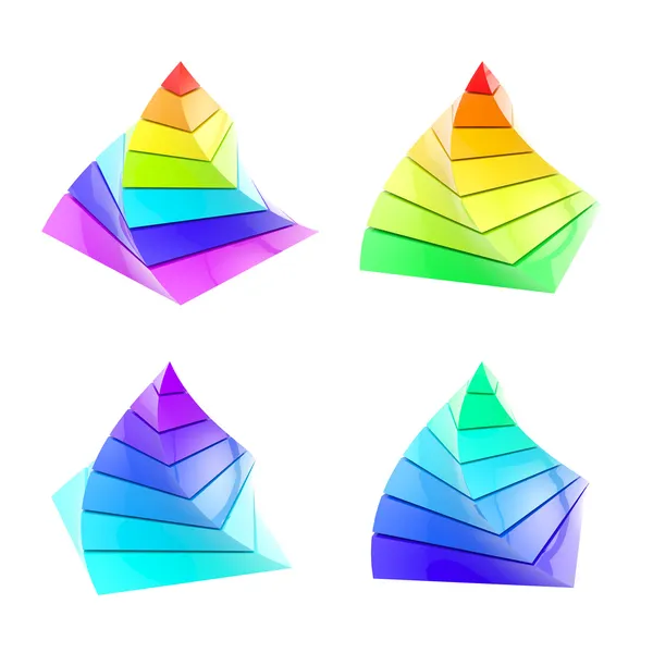 Uppsättning av fyra färgglada segmenterade pyramid isolerade — Stockfoto