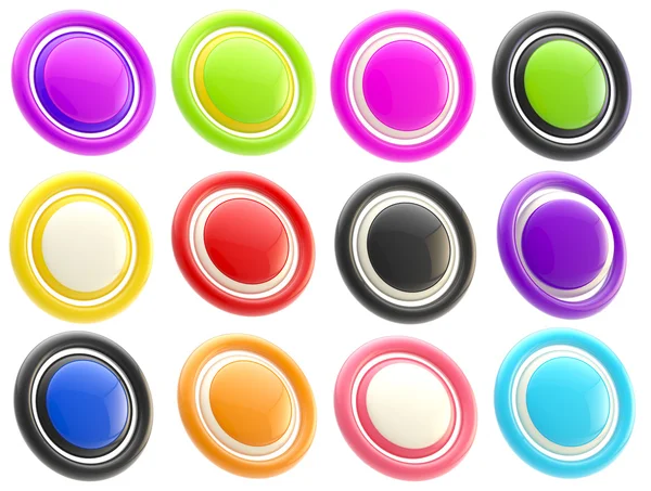 Ensemble de modèles de boutons brillants colorés isolés — Photo