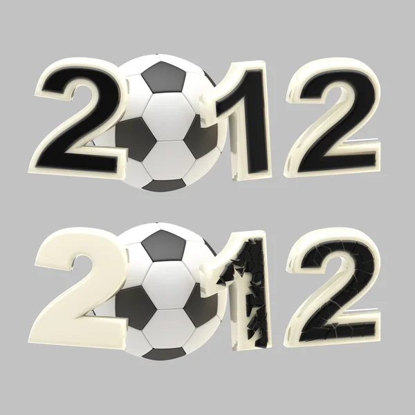 Year 2012 sign: numbers crashed by football ball — Stock Photo, Image