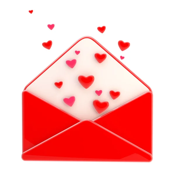 Эмблема любовного письма как красный конверт с сердцами — стоковое фото