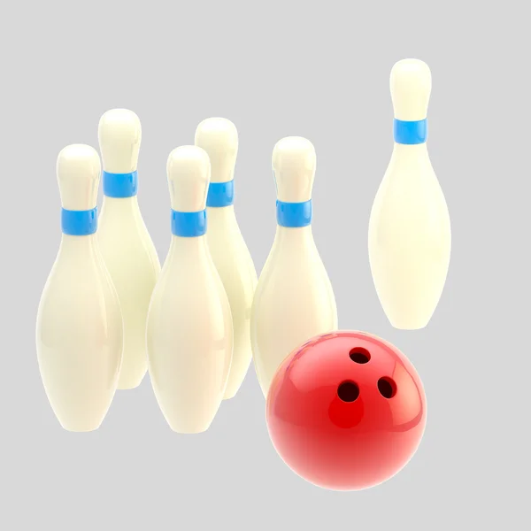Bowling bal met pinnen geïsoleerd — Stockfoto
