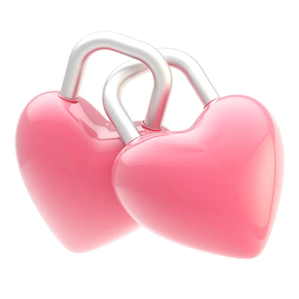 Twee gekoppelde hartvormige sloten geïsoleerd — Stockfoto