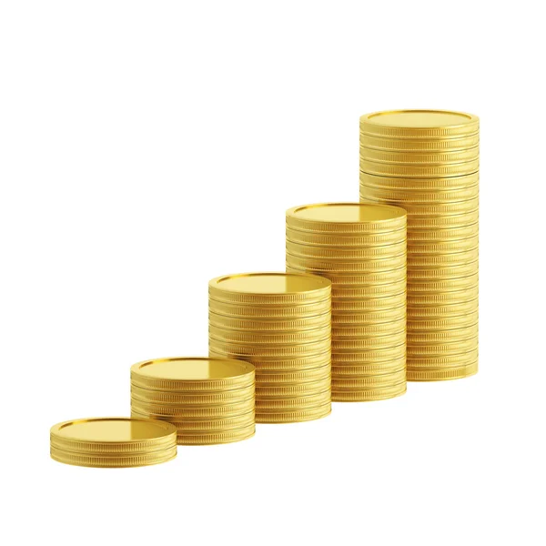La crescita come una pila di monete d'oro isolate — Foto Stock