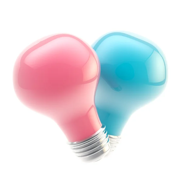 Due lampadine rosa e blu che formano una forma di cuore — Foto Stock