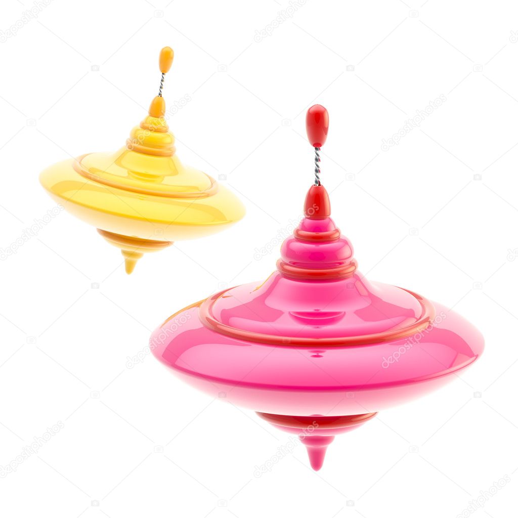 Two kinds of colorful glossy whirligigs isolated